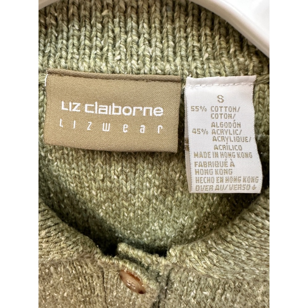 VTG Liz Claiborne Womens Knit Vest Olive Green Button Front‎ Pockets Size S - Picture 3 of 6